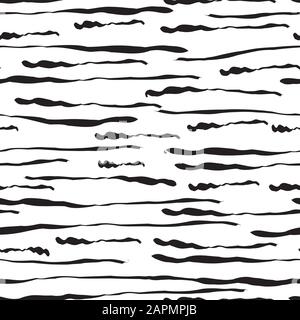 Abstract seamless pattern with hand drawn brush lines on white background. Simple abstract pattern background for interrior, textile design, paper Stock Vector