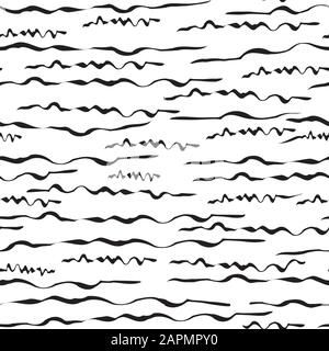 Abstract seamless pattern with hand drawn brush lines on white background. Simple abstract pattern background for interrior, textile design, paper Stock Vector