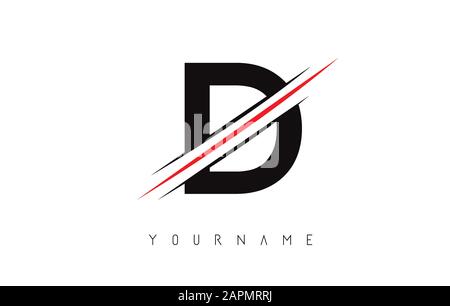 D Letter Logo Design cutted in the middle with a red line and with sharp edges.  Creative logo design. Fashion icon design template. Stock Vector