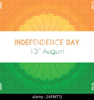 Indian independence day greeting card with national tricolor and ornament on background Stock Vector