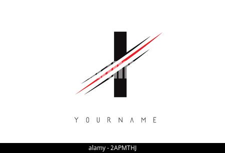 I Letter Logo Design cutted in the middle with a red line and with sharp edges.  Creative logo design. Fashion icon design template. Stock Vector