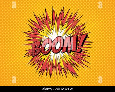 Comic explosion. Orange halftones dots. Cartoon Vector Illustration Stock Vector