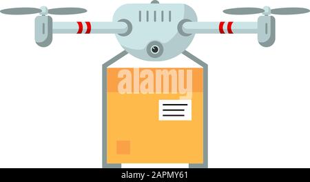Package express delivery aerial drone. Unmanned quadcopter with box. Modern transportation technology concept flat vector illustration on white background Stock Vector
