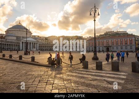 San Francesco di Paola (Saint Francis of Paola) is a prominent church located to the west in Piazza del Plebiscito, the main square of Naples, Italy. Stock Photo