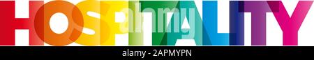 The word Hospitality. Vector banner with the text colored rainbow. Stock Vector