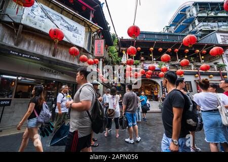 Jiufen, Taiwan – 10 June, 2019: Unidentified People visit heritage Old Town of Jiufen in New Taipei City, Taiwan. Stock Photo