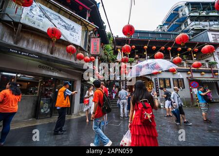 Jiufen, Taiwan – 10 June, 2019: Unidentified People visit heritage Old Town of Jiufen in New Taipei City, Taiwan. Stock Photo