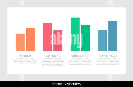 Set of orange and red, blue, green elements for infographic presentation slides with charts, graphs, steps. Stock Vector