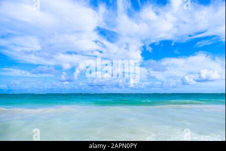 Caribbean sea under cloudy sky, natural landscape. Punta Cana, Dominican republic, Bavaro beach Stock Photo