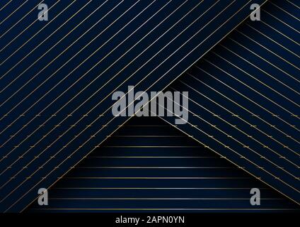 Abstract gold lines diagonal pattern overlap layer on dark blue background and texture. Vector illustration Stock Vector