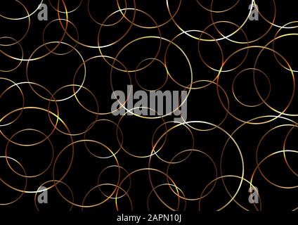 Abstract gold circles lines pattern overlapping on black background with light. Golden shiny overlay circle border. Vector illusstration Stock Vector