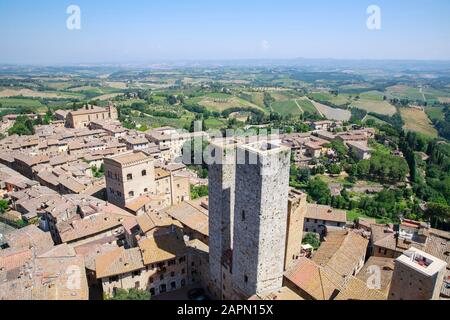 Salvucci Towers in San Gimignano, Italy. Stock Photo