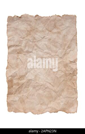 Old crumpled piece of paper on an isolated white background mock up Stock Photo