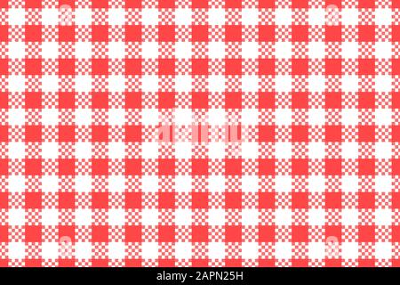 Wide red checkered with white seamless pattern. Vector stock repeating texture background. Kitchen surface design Stock Vector
