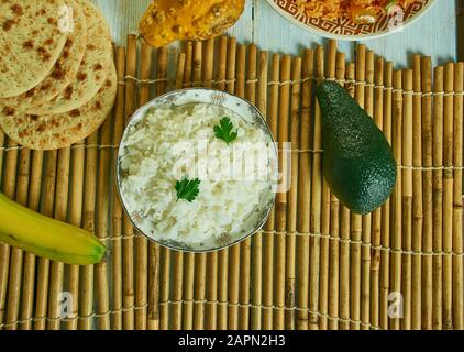 Wali wa Nazi, Coconut rice, Kenyan cuisine, Traditional assorted African dishes, Top view. Stock Photo