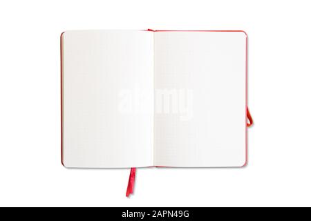 Open red notebook isolated on white background Stock Photo