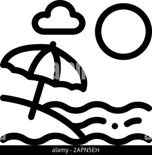 Beach with Umbrellas Icon Vector Outline Illustration Stock Vector