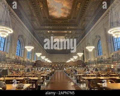 High angle shot of the inside of the New York Public Library, USA Stock Photo