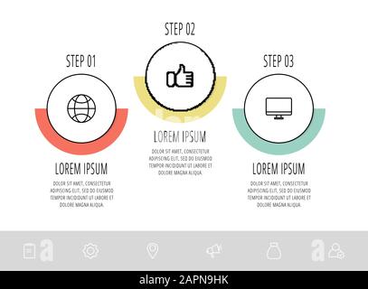 Vector flat template circle infographics. Business concept with 3 options and labels. Three steps for content, flowchart, presentation, graph, diagram Stock Vector