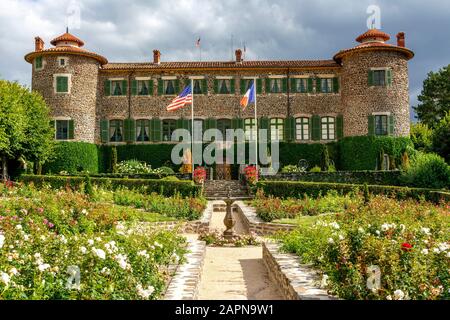 Chavaniac Lafayette castle, native village of Marquis de Lafayette, Haute-Loire department, Auvergne Rhone Alpes, France, Europe Stock Photo