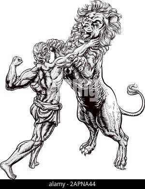Hercules Fighting the Nemean Lion Stock Vector