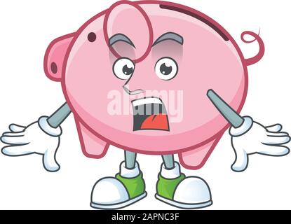 Piggy bank cartoon character design on a surprised gesture Stock Vector