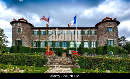 Chavaniac Lafayette castle, native village of Marquis de Lafayette, Haute-Loire department, Auvergne Rhone Alpes, France, Europe Stock Photo