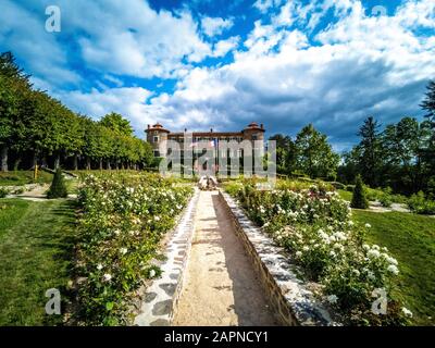 Chavaniac Lafayette castle, native village of Marquis de Lafayette, Haute-Loire department, Auvergne Rhone Alpes, France, Europe Stock Photo