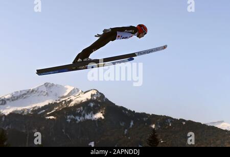 Oberstdorf, Germany. 24th Jan, 2020. Nordic Ski/Combination: World Cup, Fabian Rissle from Germany jumps in the first training. Credit: Karl-Josef Hildenbrand/dpa/Alamy Live News Stock Photo