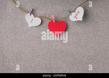 Love Valentine Greeting Card on a silver background Stock Photo