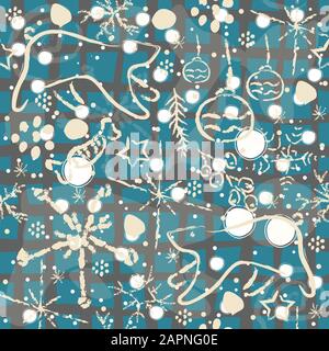 Winter Seamless Pattern with snowflakes and spruce branches. Vector Illustration. Stock Vector