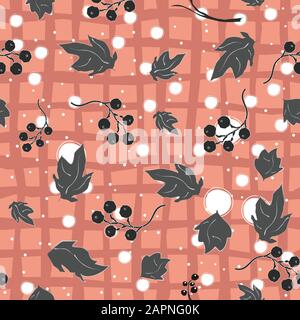 Seamless pattern with floating leaves on the wind, black background. Vector Illustration Stock Vector