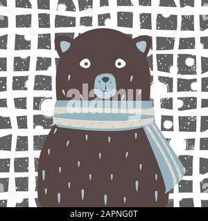 Cute Bear in winter scarf on a warm winter day. Vector Illustration Stock Vector