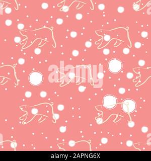 Seamless Pattern with funny running bears hand drawn in brush. Repeating Pattern. Vector Illustration Stock Vector