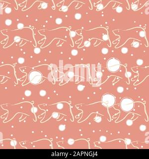 Seamless Pattern with funny running bears hand drawn in brush. Repeating Pattern. Vector Illustration Stock Vector