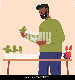 Easy hydroponic garden at home. Stock Vector
