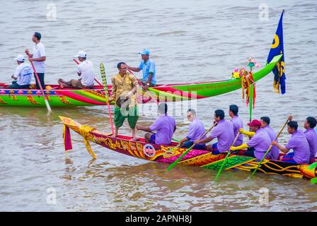 Boat race in Tonle Sap river in Phnom Penh Cambodia Stock Photo