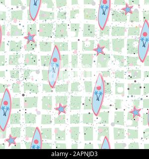 Seamless Pattern with surfing boards on sand. Vector Illustration Stock Vector