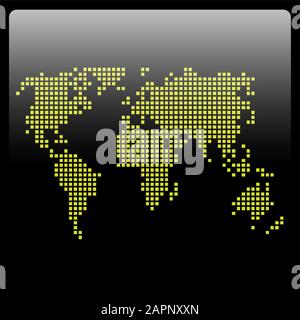 Vector map of world with dots, embroidered style. Glossy button Stock Vector