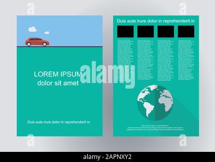 Vector brochure red car on the road, flat design background Stock Vector