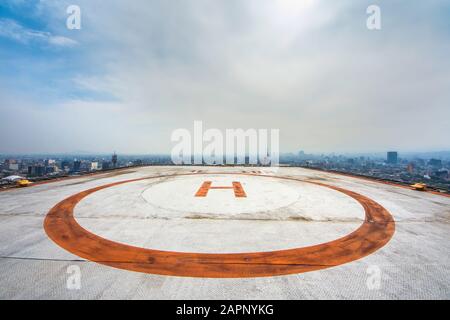 Helipad on roof top building in Mexico city Stock Photo