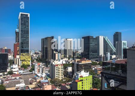 Skyline in Mexico City, aerial view of the city. Business city Mexico