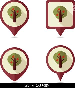 Fruit tree flat pin map icon. Map pointer. Map markers. Farm. Garden. Harvest. Vector illustration eps 10 Stock Vector