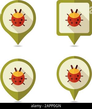 Ladybug flat vector pin map icon. Map pointer. Map markers. Garden, eps ...