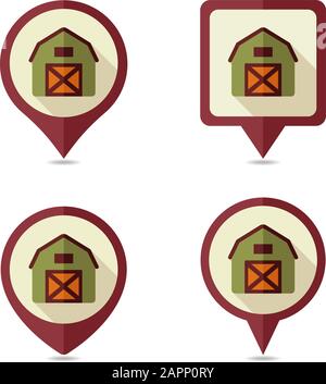 Barn house flat pin map icon. Map pointer. Map markers. Farm. Garden. Vector illustration eps 10 Stock Vector