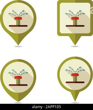 Water sprinkler, irrigation flat vector pin map icon. Map pointer. Map markers. Garden, eps 10 Stock Vector