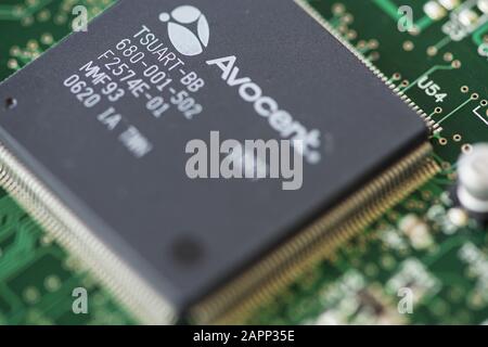 TIMISOARA, ROMANIA - MARCH 30, 2019: Close-up of a Avocent  microprocessor Stock Photo