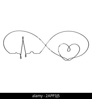 Eternal love while the heart beats. Drawn in one continuous line by hand. Isolated stock vector illustration. Stock Vector