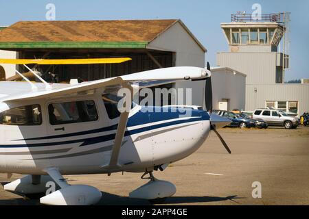 USA. West airport. A small plane in the foreground. Stock Photo