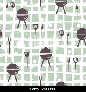 Seamless pattern with grill and kitchen utensils. Vector Illustration Stock Vector